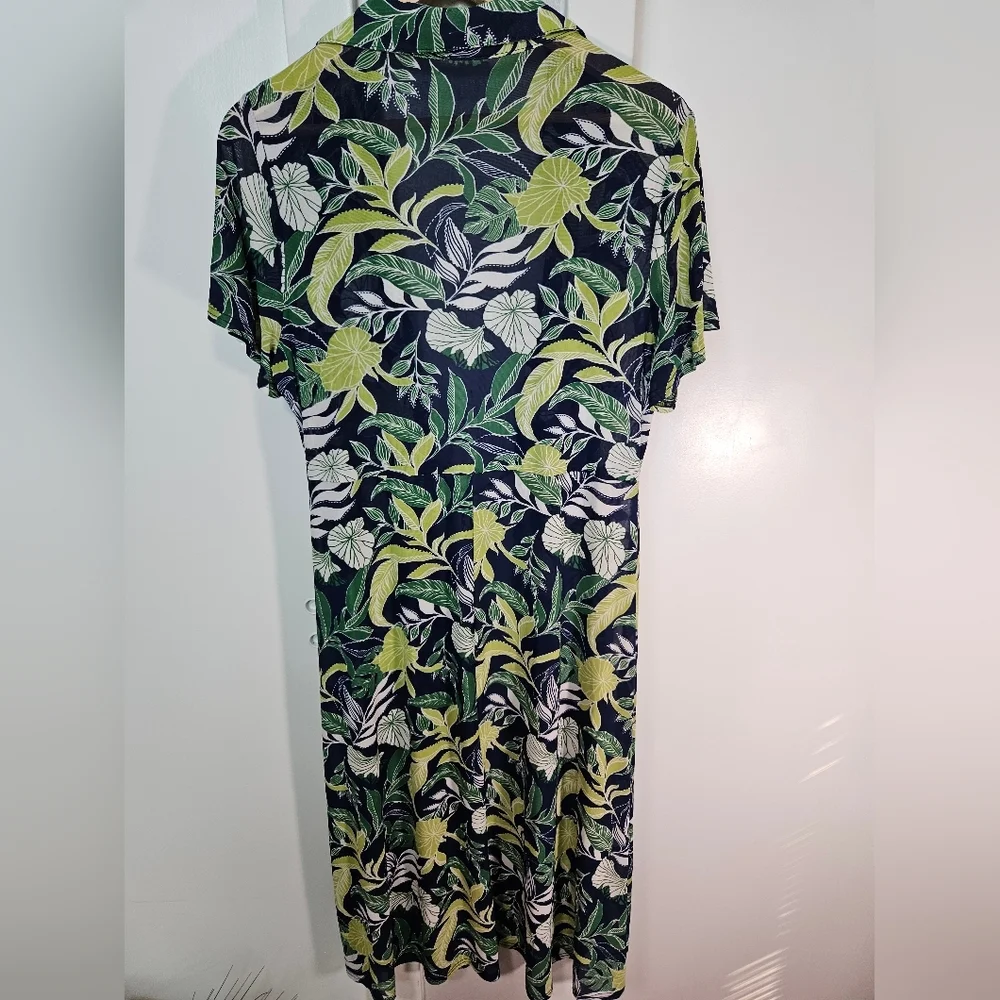Ember XL Tropical Leaf Print Collared Tie Waist Cover-Up